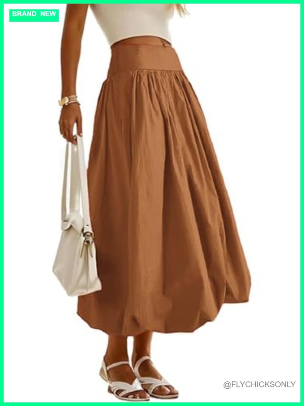 Women's Bubble Hem Maxi Skirt Pleated A-Line Flowy with Pockets